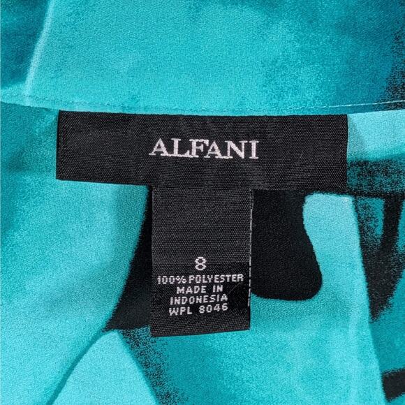 Alfani Floral Crossover Top Green Aqua Black Long Sleeve Roll Tab Size 8 - Picture 4 of 15